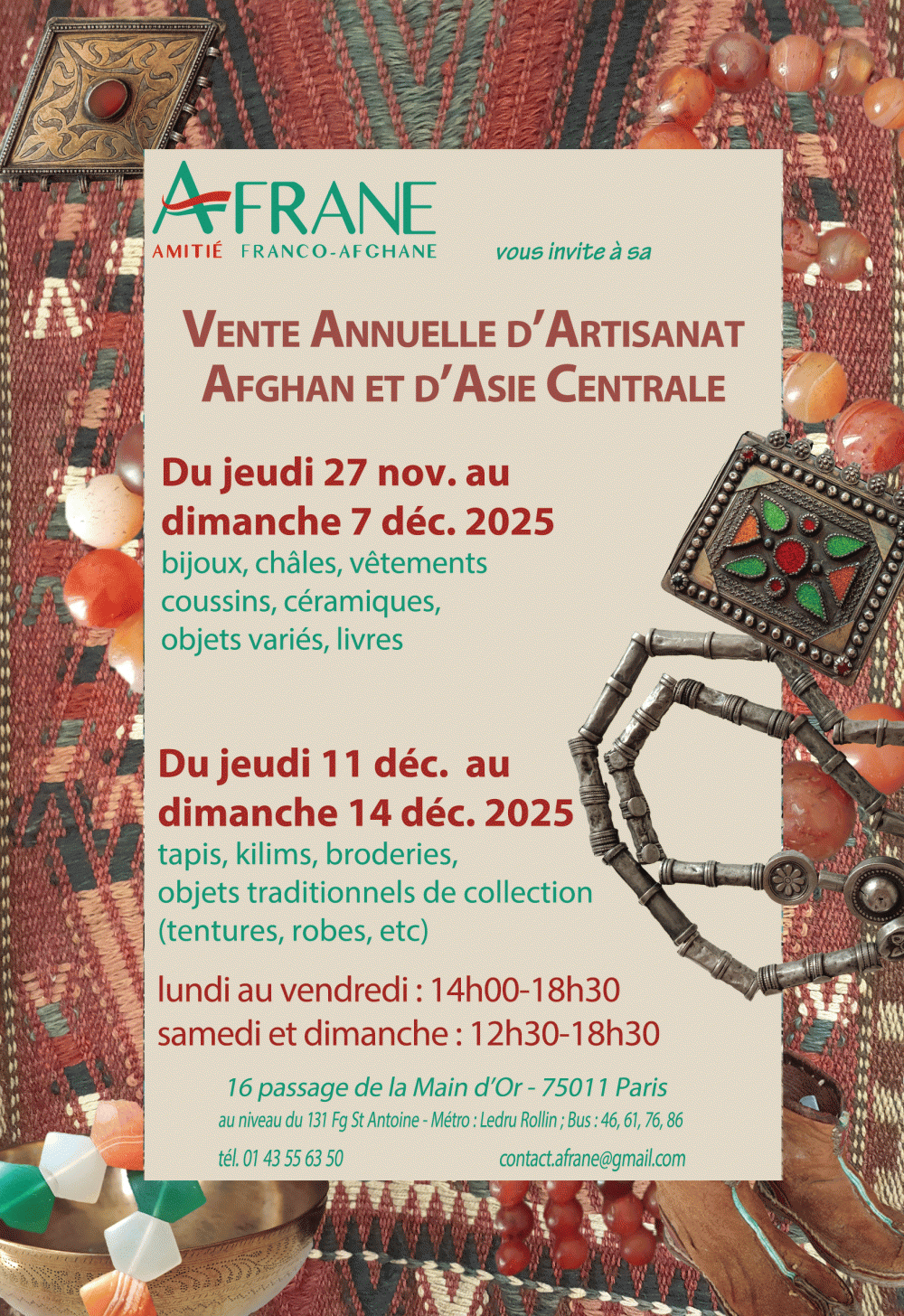 Vente annuelle d'artisanat afghan et d'Asie Centrale